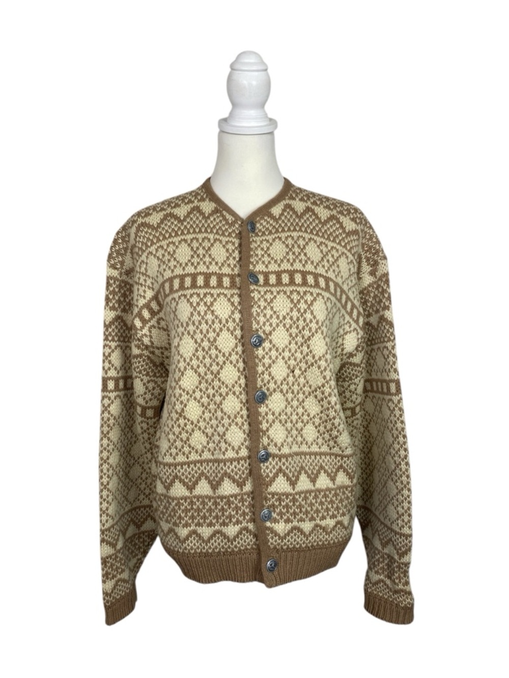 Vintage Kandahar Deluxe Wool Cardigan Fair Isle Nordic USA 100% Virgin Wool